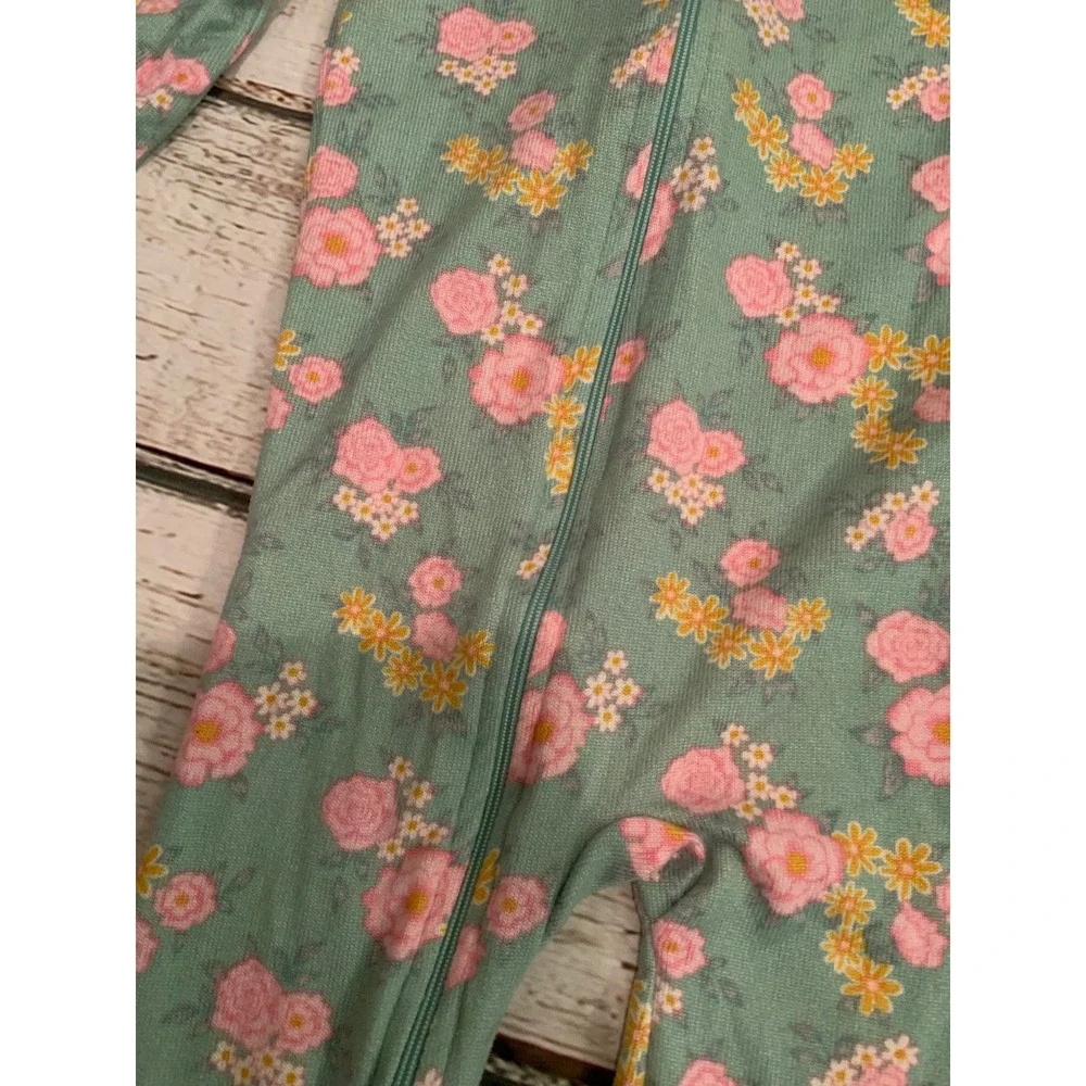 Duck Duck Goose Sleep Girls 3T‎ Floral Pajama Sleeper Sage Green Pink Zip Up